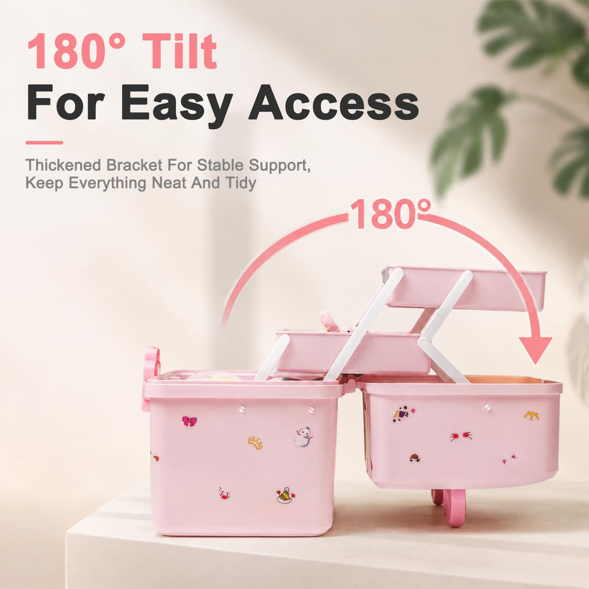HASTHIP 3-Layer Hair Accessories Organizer Box in Pink with Divided Storage and Built-In Handle