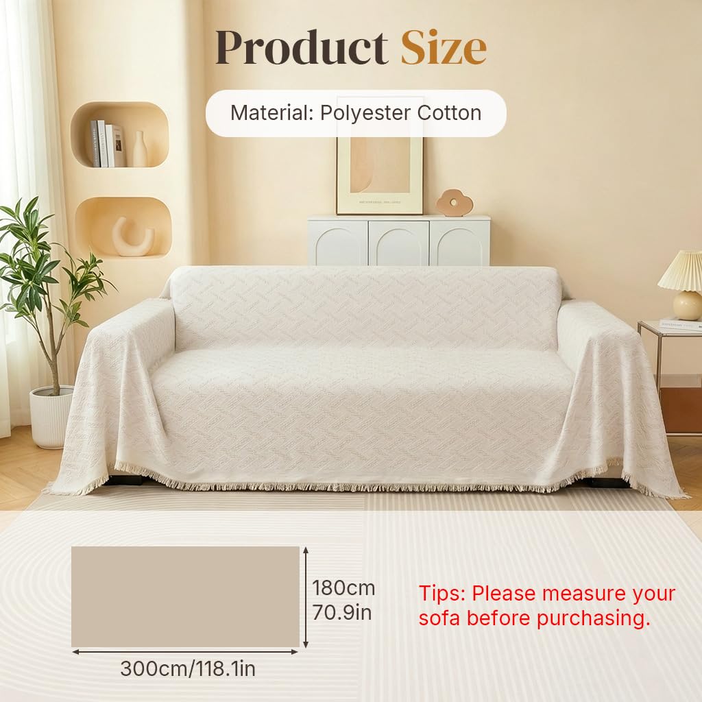 HASTHIP Chenille Couch Cover with Tassels and Woven Texture for Living Room Seating