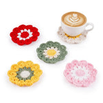 HASTHIP Crochet Cotton Coasters, Set of Five Floral Drink Mats for Cups and Mugs