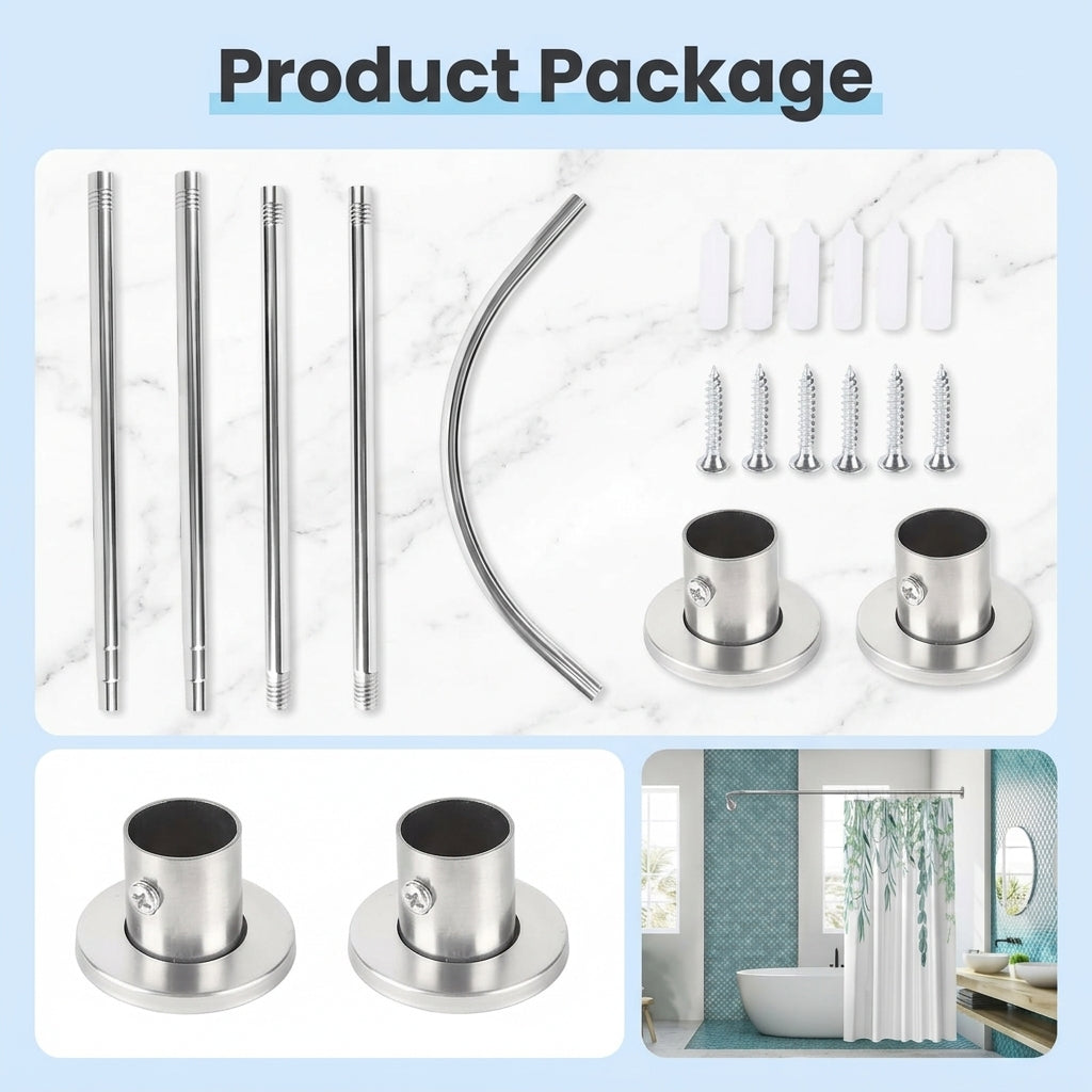 HASTHIP Adjustable L Shaped Shower Curtain Rod with Stainless Steel Corner Design