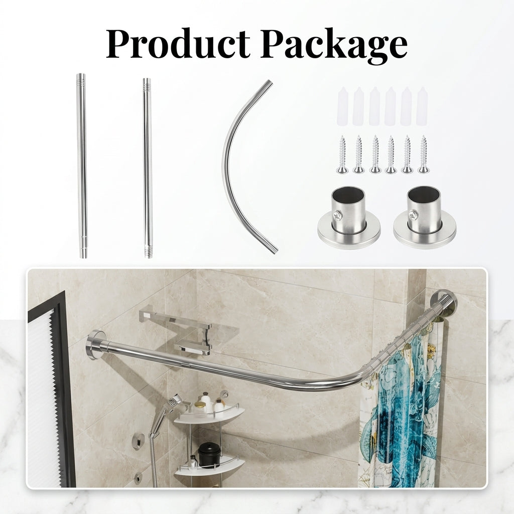 HASTHIP Adjustable L Shaped Shower Curtain Rod with Stainless Steel Corner Design
