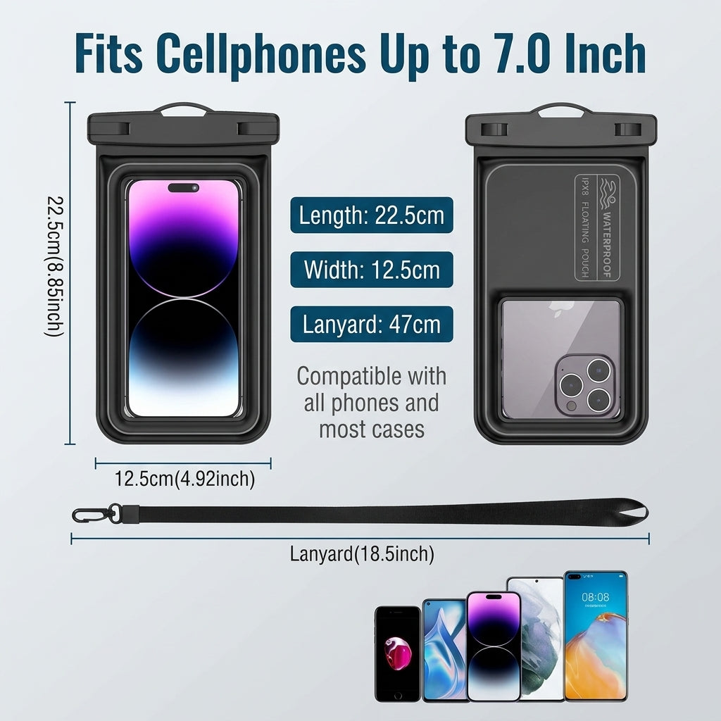 HASTHIP IPX8 Waterproof Phone Pouch with Touchscreen & Lanyard for 7.5 Inch Phones