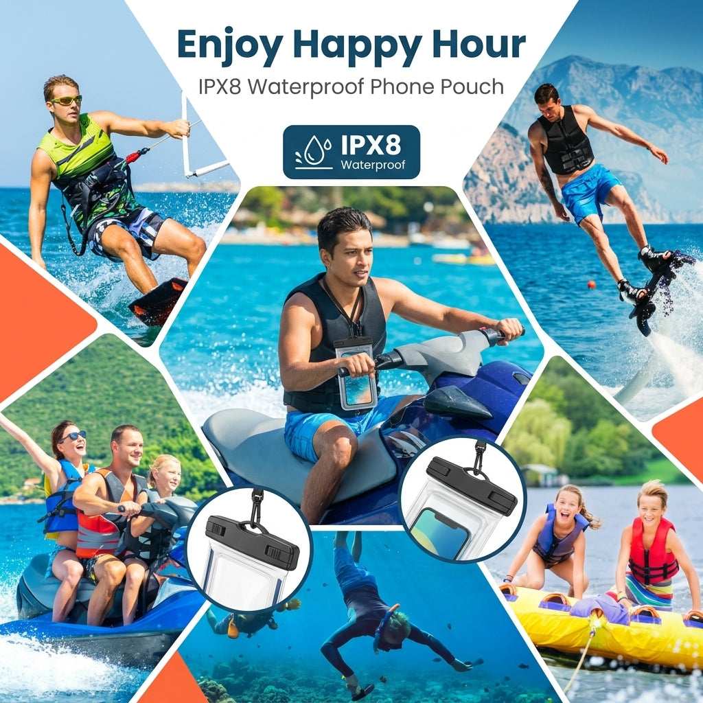 HASTHIP IPX8 Waterproof Phone Pouch with Touchscreen & Lanyard for 7.5 Inch Phones