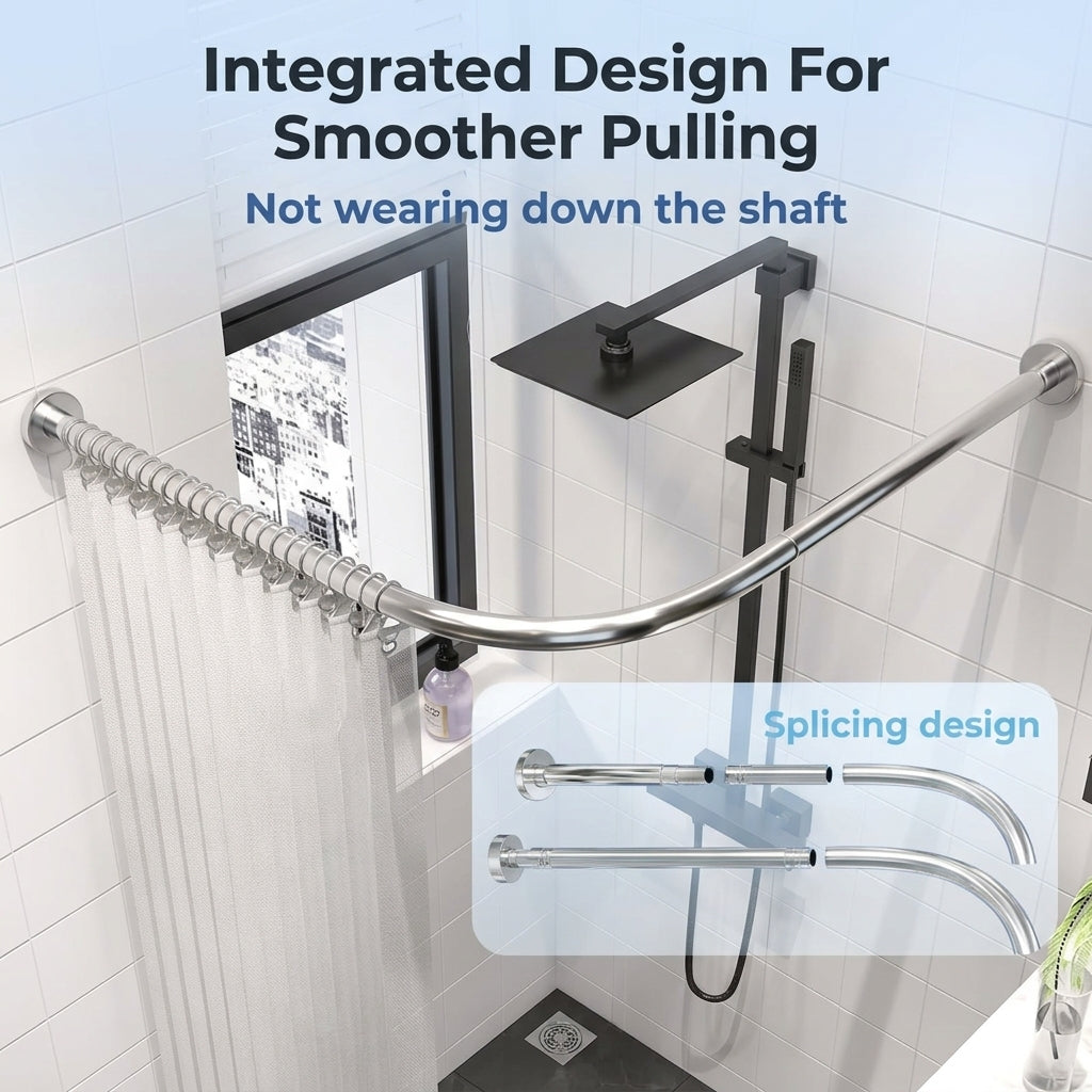 HASTHIP Adjustable L Shaped Shower Curtain Rod with Stainless Steel Corner Design