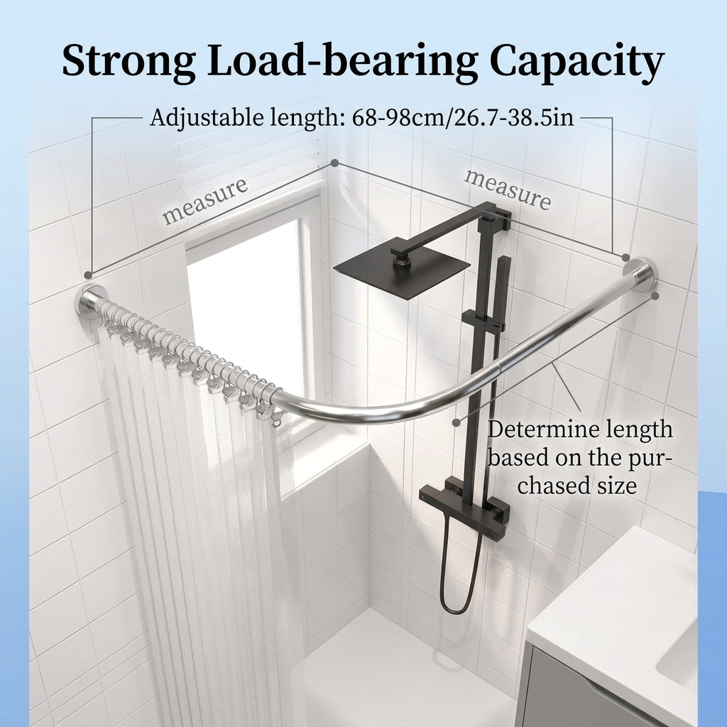 HASTHIP Adjustable L Shaped Shower Curtain Rod with Stainless Steel Corner Design