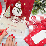Red paper 3D Christmas cards with pop-up snowmen, home writing scene