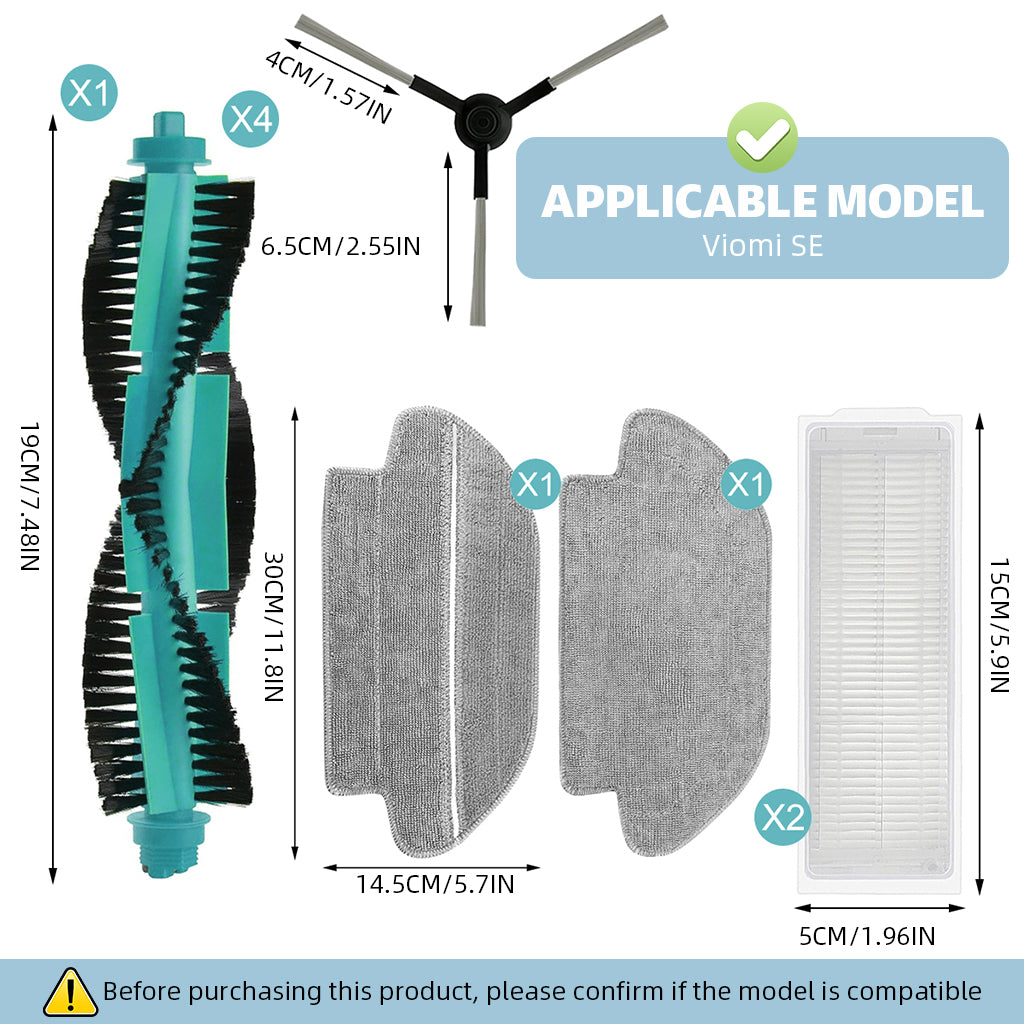 HASTHIP® Replacement Vacuum Cleaner Accessories for Viomi SE, with 1 Main Brush, 4 Side Brushes, 2 Mop Cloth, 2 Filters, Spare Replacement Accessories for Viomi SE Smart Vacuum Cleaner
