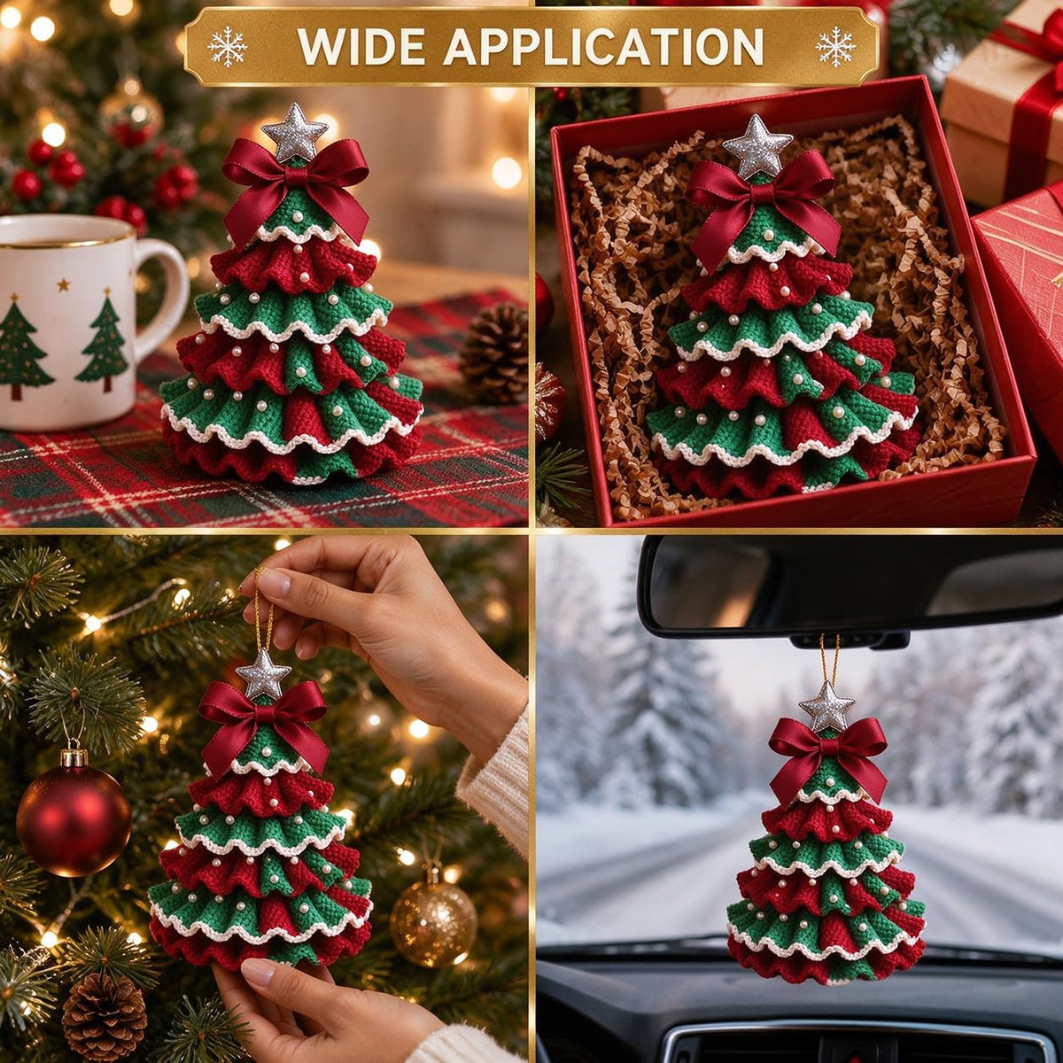 HASTHIP DIY Crochet Christmas Tree Kit with Hook, Soft Yarn, Pearls, Bows and Beginner Instructions