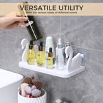 HASTHIP® Wall Shelf Aesthetic White Little Swan Storage Shelf Self Adhesive Wall Decor Shelf Bathroom Toiletries Storage Holder Utility Shelf for Kitchen, Bathroom, Office, 25x13x2.3cm