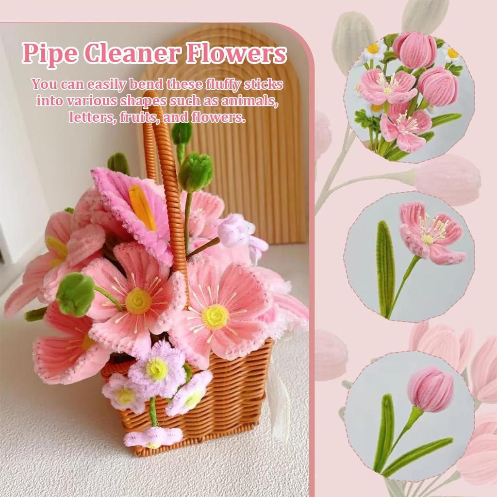 HASTHIP 270-Piece Chenille Stem Flower Craft Kit for DIY Bouquets and Handmade Floral Designs