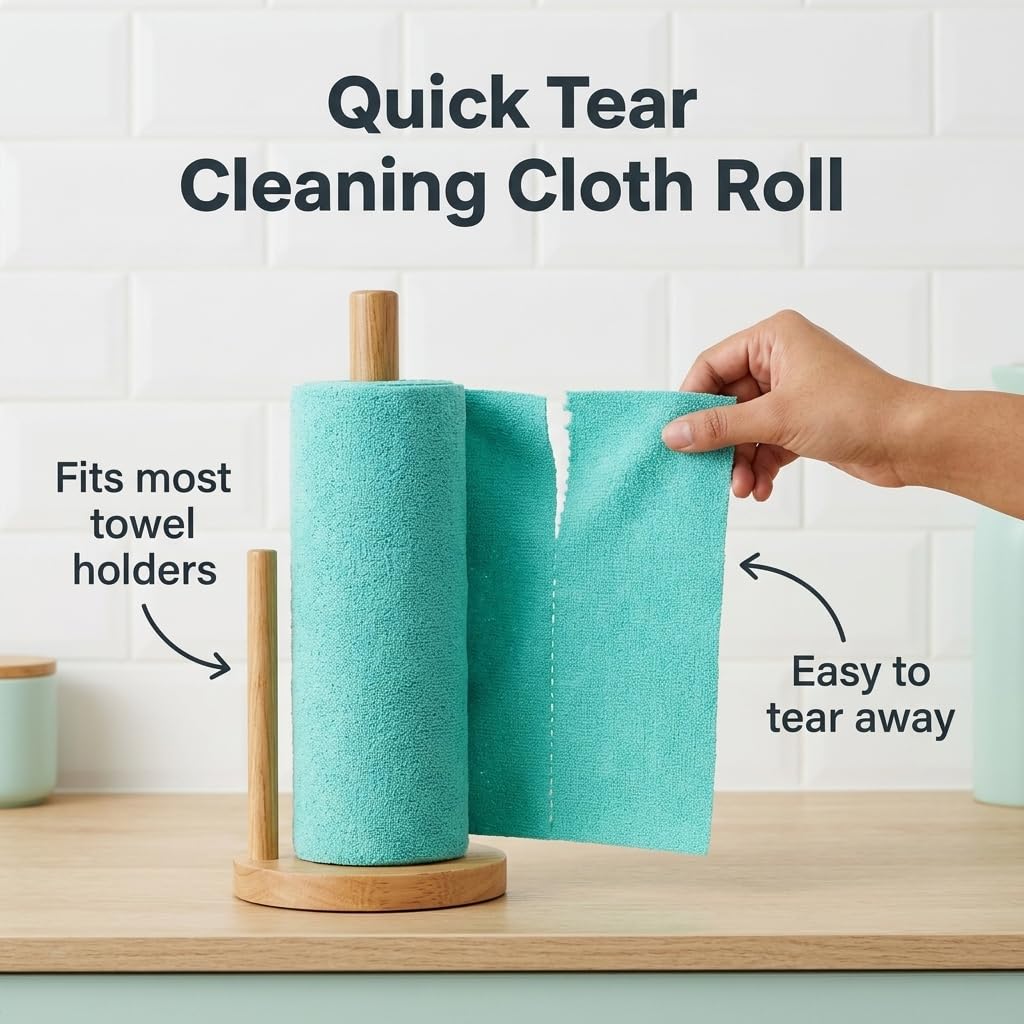 HASTHIP 50-Pack Microfiber Cleaning Cloth Roll with Tear-Away, Reusable, High-Absorbency Sheets