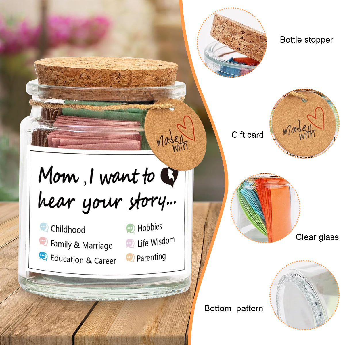 HASTHIP® Mom, I Want to Hear Your Story Pop Quiz Jar for Mothers, A Mothers Chance To Share Her Life, Parent-Child Conversation Cards Family Interaction Game, Christmas Thanksgiving Activities