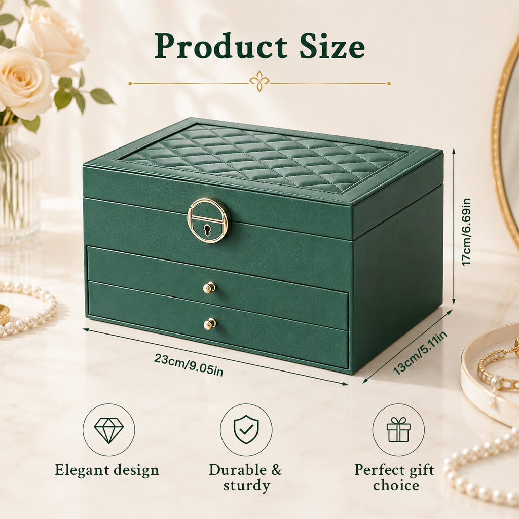 HASTHIP Three-Layer Jewelry Organizer with Multiple Compartments in Durable Synthetic Leather