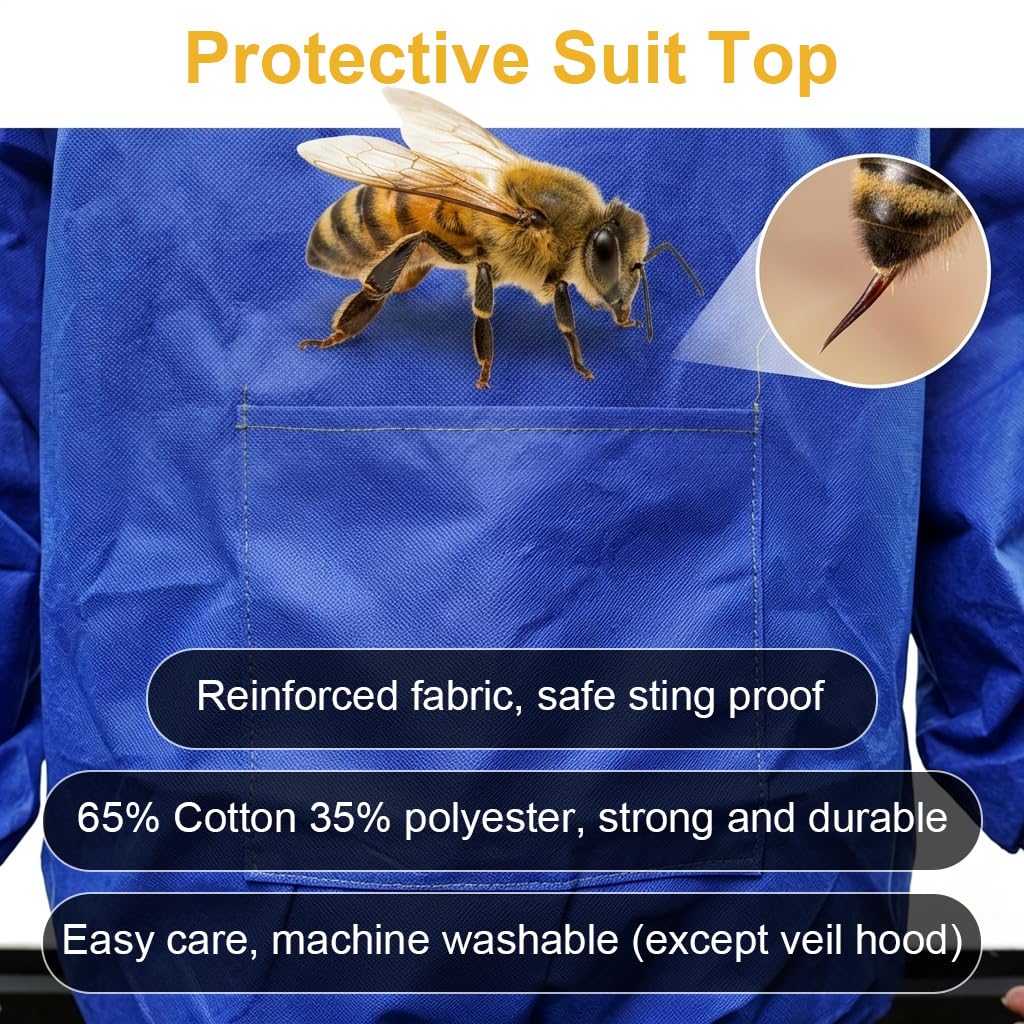 HASTHIP Beekeeping Suit Top with Detachable Veil and Elastic Cuffs for Outdoor Work