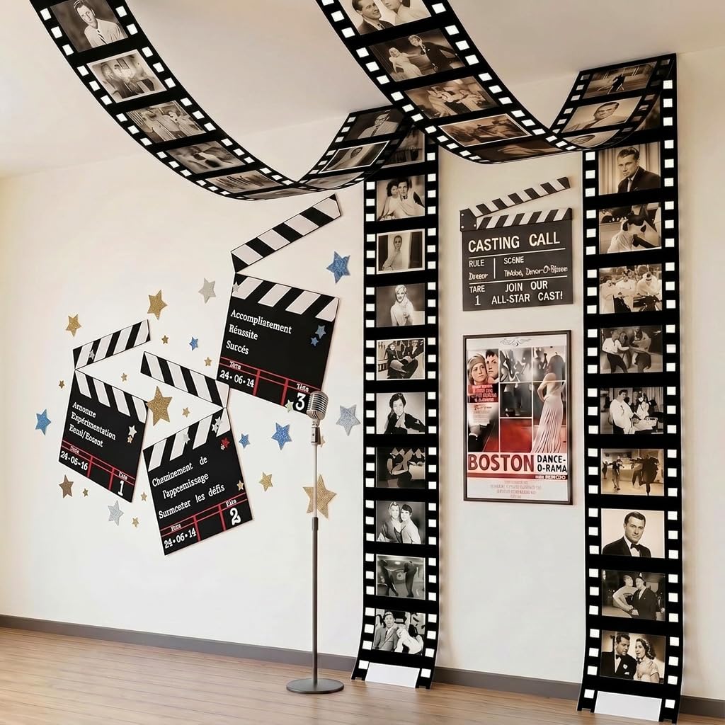 HASTHIP Movie Filmstrip Party Banners with Polyester Fabric, Ribbons and Glue Points for Easy Hanging