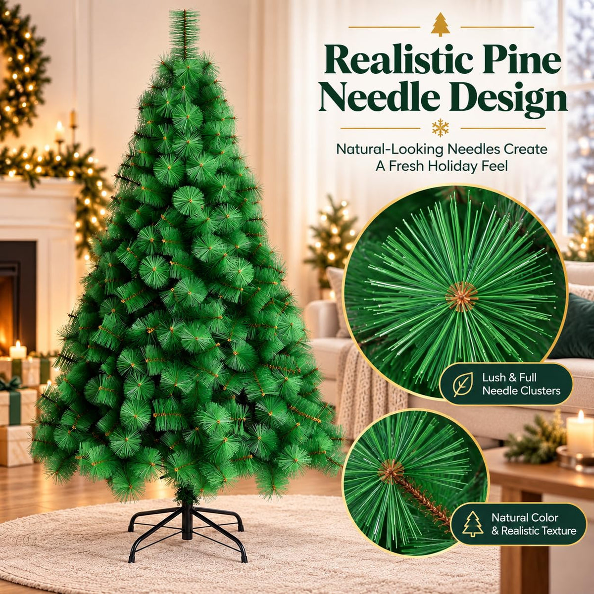 HASTHIP 5 Pies Artificial Christmas Tree with Realistic Green Pine Needles and Detachable Metal Stand
