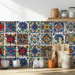 HASTHIP Peel and Stick Tile Decals, 30 Vinyl Stickers, 10 x 10 cm Mediterranean Floral Patterns