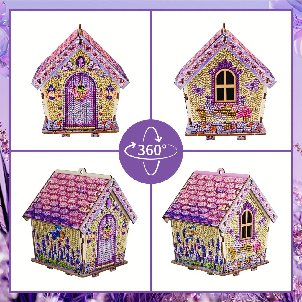 HASTHIP Diamond Painting Cabin Model DIY Wood and Crystal Mosaic House Kit for Home Display