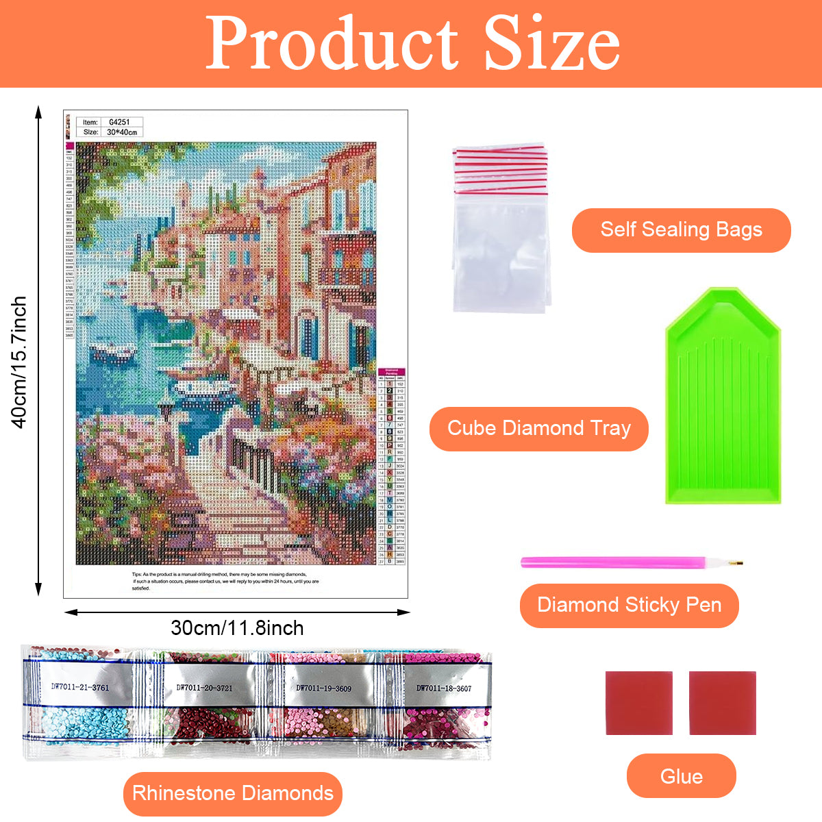 HASTHIP® Diamond Painting Kit 12x16 inch DIY Diamond Art Craft Kit Lakeside Town Scenery Diamond Painting Material Kit for Home Wall Decor Home Gift, with Tools and Accessories