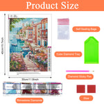 HASTHIP® Diamond Painting Kit 12x16 inch DIY Diamond Art Craft Kit Lakeside Town Scenery Diamond Painting Material Kit for Home Wall Decor Home Gift, with Tools and Accessories