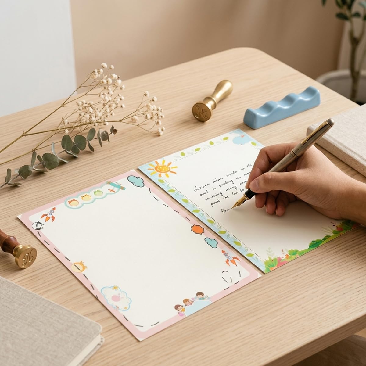 HASTHIP Stationery Writing Paper Set with Double-Sided European Retro Borders for Notes