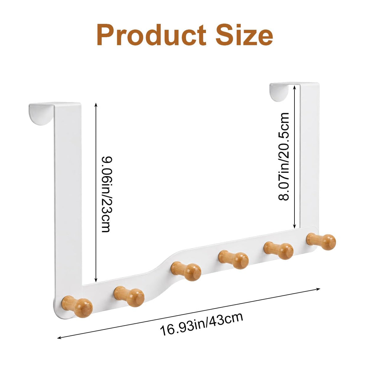 HASTHIP Over-the-Door Hook Rack with Six Non-Slip Wooden Hooks and No-Drill Hanging