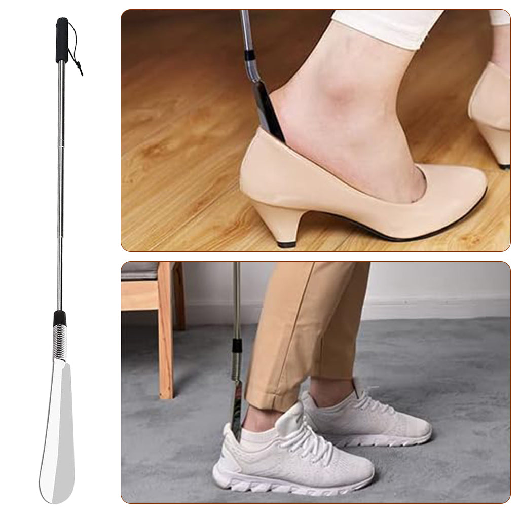 HASTHIP® Retractable Shoe Horn Metal Shoe Horn 30.7 inches Long Handle Stainless Steel Adjustable Shoe Horn Flexible Spring Design Shoe Horn