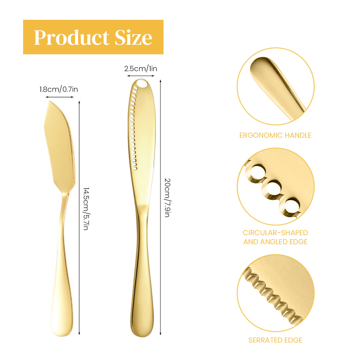 HASTHIP® Butter Spreaders Set of 2Pcs 304 Stainless Steel Utility Spreader Serrated Edge Spreaders Butter Slicer Peanut Jam Spreaders