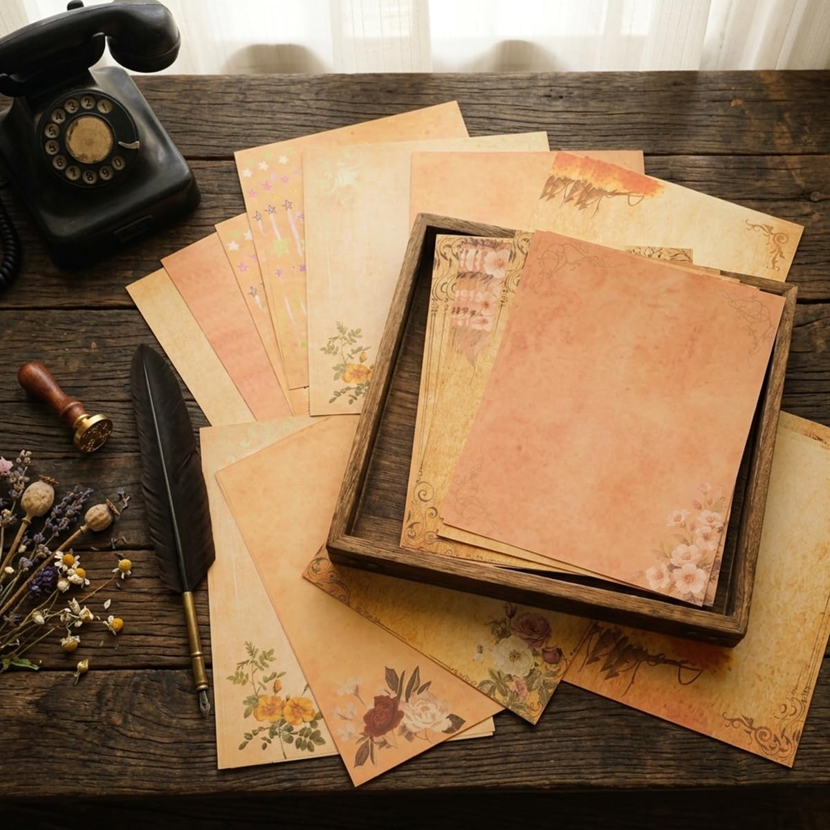 HASTHIP 40-Sheet Vintage Floral Writing Paper with 8 Designs for Letters and Creative Crafts