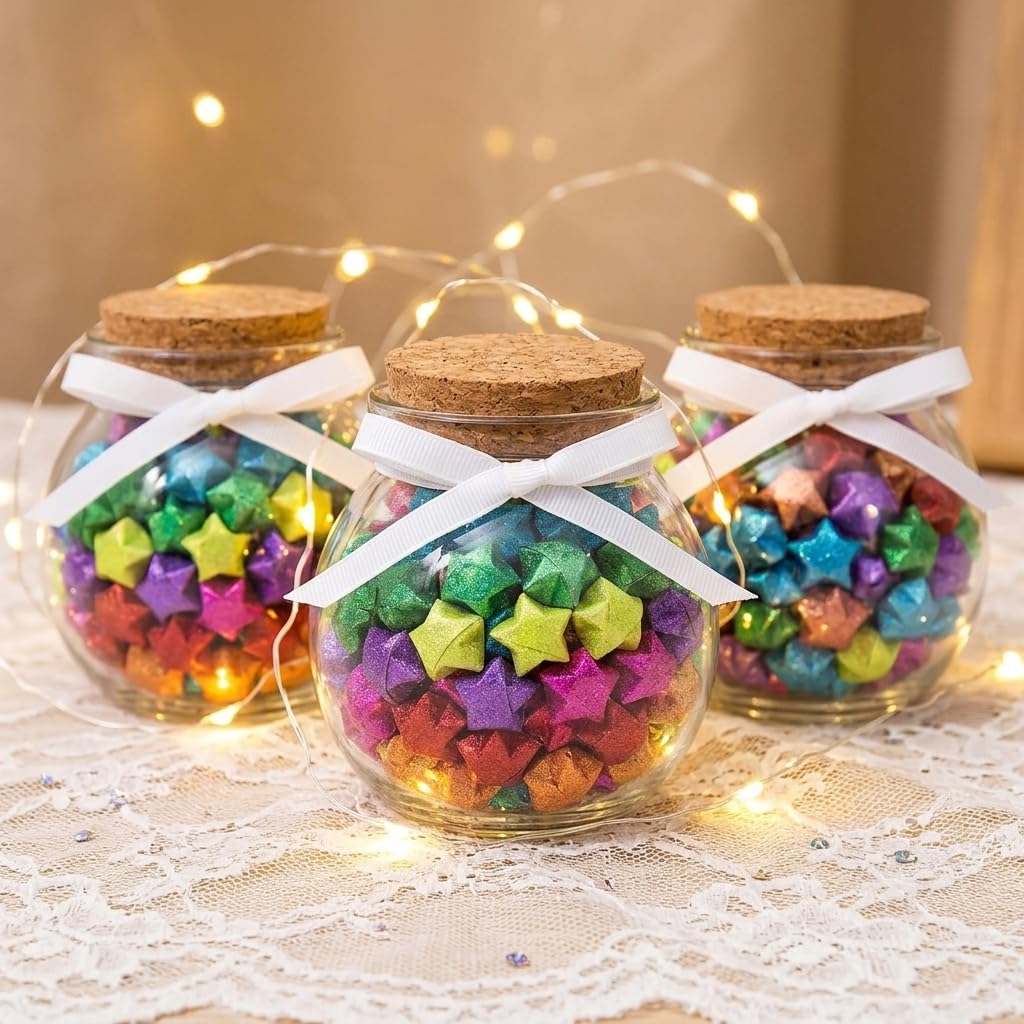 HASTHIP 520 Origami Star Paper Strips in 7 Flash Diamond Colors for DIY Crafts and Decor