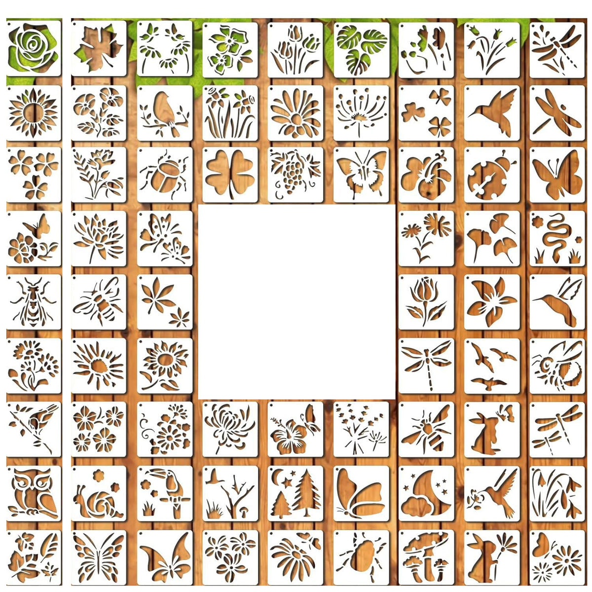 HASTHIP 72 Pcs Botanical Stencils Set Butterfly Flower Nature Templates Reusable PET