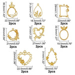 HASTHIP Gold-Plated Zinc Alloy Open-Back Bezel Pendants, 16 Pieces in 8 Styles for Resin Jewellery