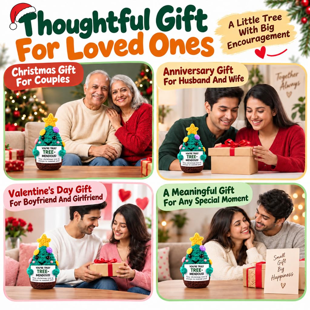 HASTHIP Handmade Cotton Crochet Christmas Tree Figurine with Treemendous Message Card Gift for Teachers