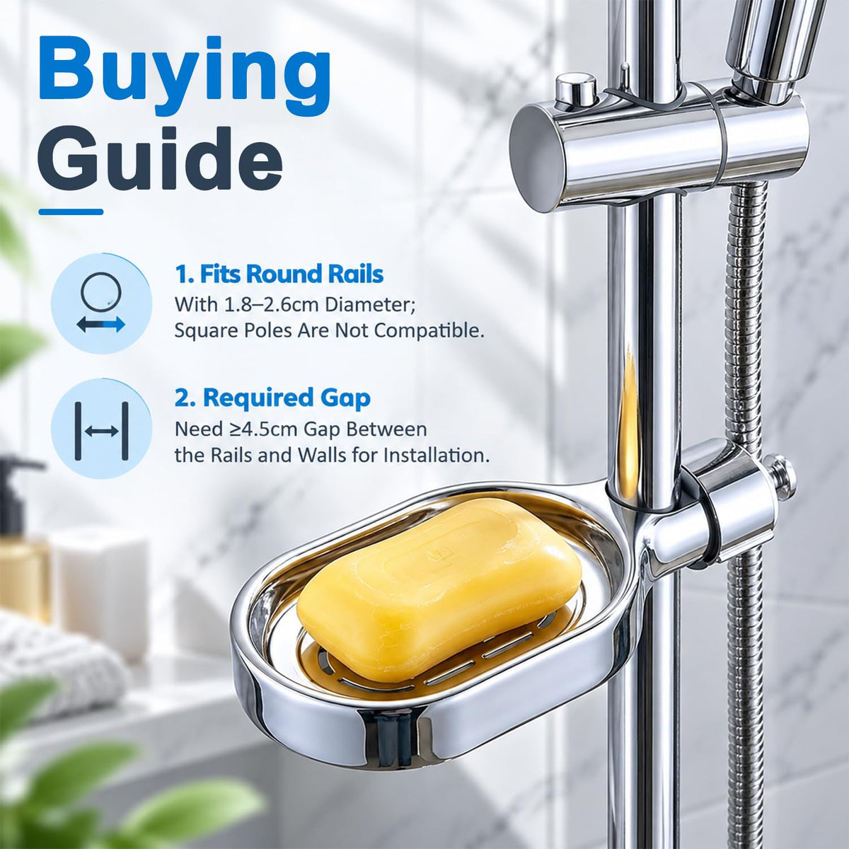 HASTHIP Shower Rail Soap Dish with Twist-On Mount, Drainage Holes and ABS/POM Construction
