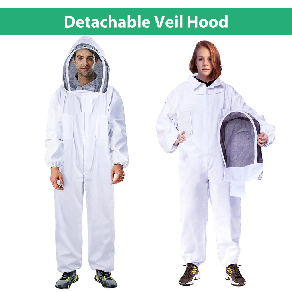 HASTHIP® Bee Suit with Protective Mesh Face Cover Hood Zip Up Long Sleeve Jumpsuit Breathable Outdoor Summer Bee Suit for 175-185cm Height Adult