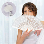 HASTHIP® Hand Fan Elegant White Fabric Hand Fan Traditional Chinese Fan with Tassel Charm Summer Fan Handheld Cooling Fan Travel Hand Fan Gift for Girls Women, 9 inches