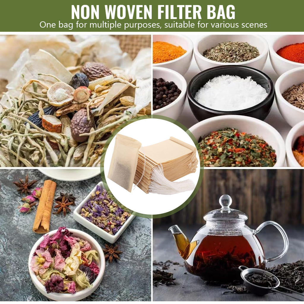HASTHIP® Disposable Tea Filter Bags for Loose Tea Unbleached Wood Pulp Filter Bags Drawstring Leaking Proof Design Travel Portable Tea Filter Bags for Water Bottle, Pot, Cups, Mug, Pack of 100