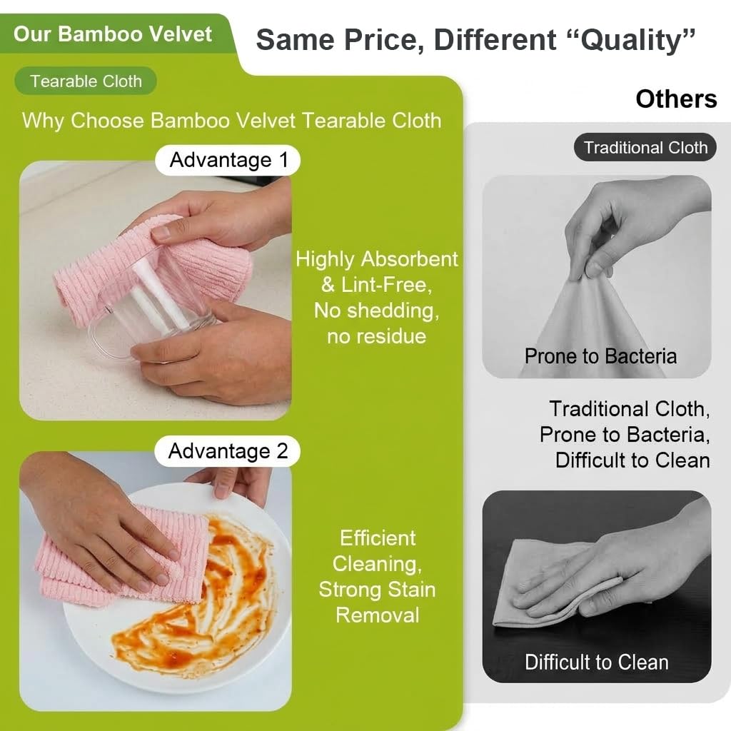 HASTHIP 20-Piece Microfiber Cleaning Cloth Roll, Reusable, Absorbent and Lint-Free, Pink