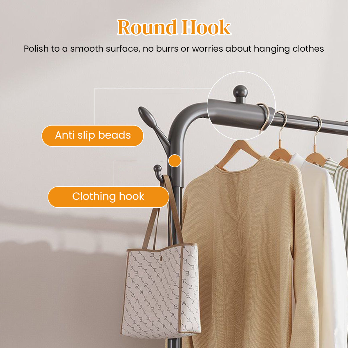 HASTHIP® Garment Organizer Rack Moving Floor Clothes Rack Garment Rack with Wheel Double Layer Metal Clothes Organizer Rack with Utiliy Shoe Rack Multi Purpose Open Garment Organizer Rack