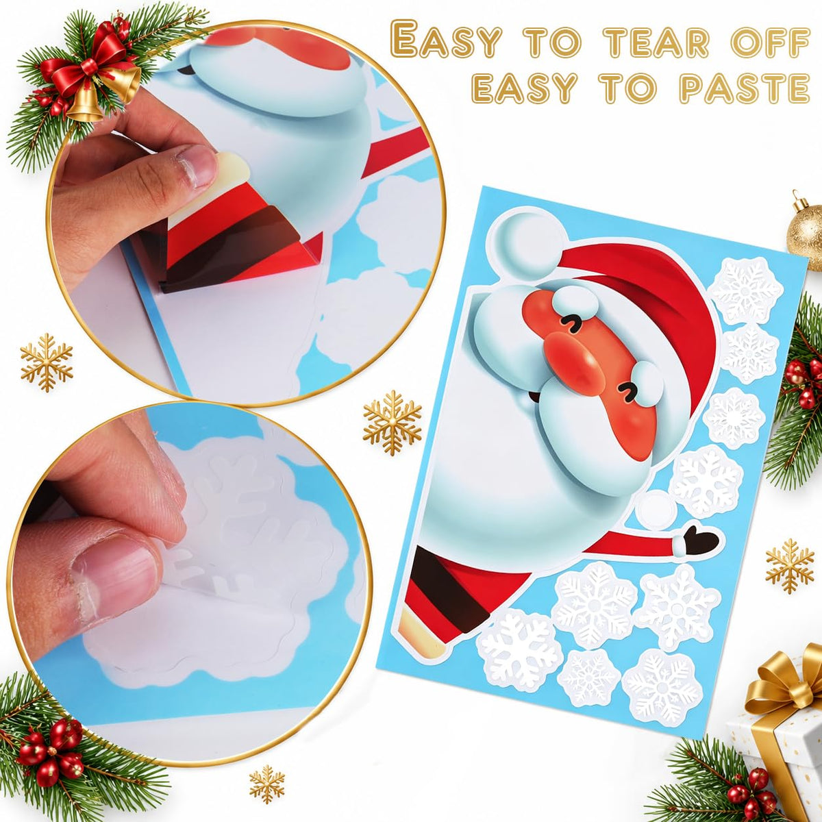 HASTHIP Christmas Window Clings, 4 Sheets with 46 Double-Sided Festive Decals for Smooth Glass