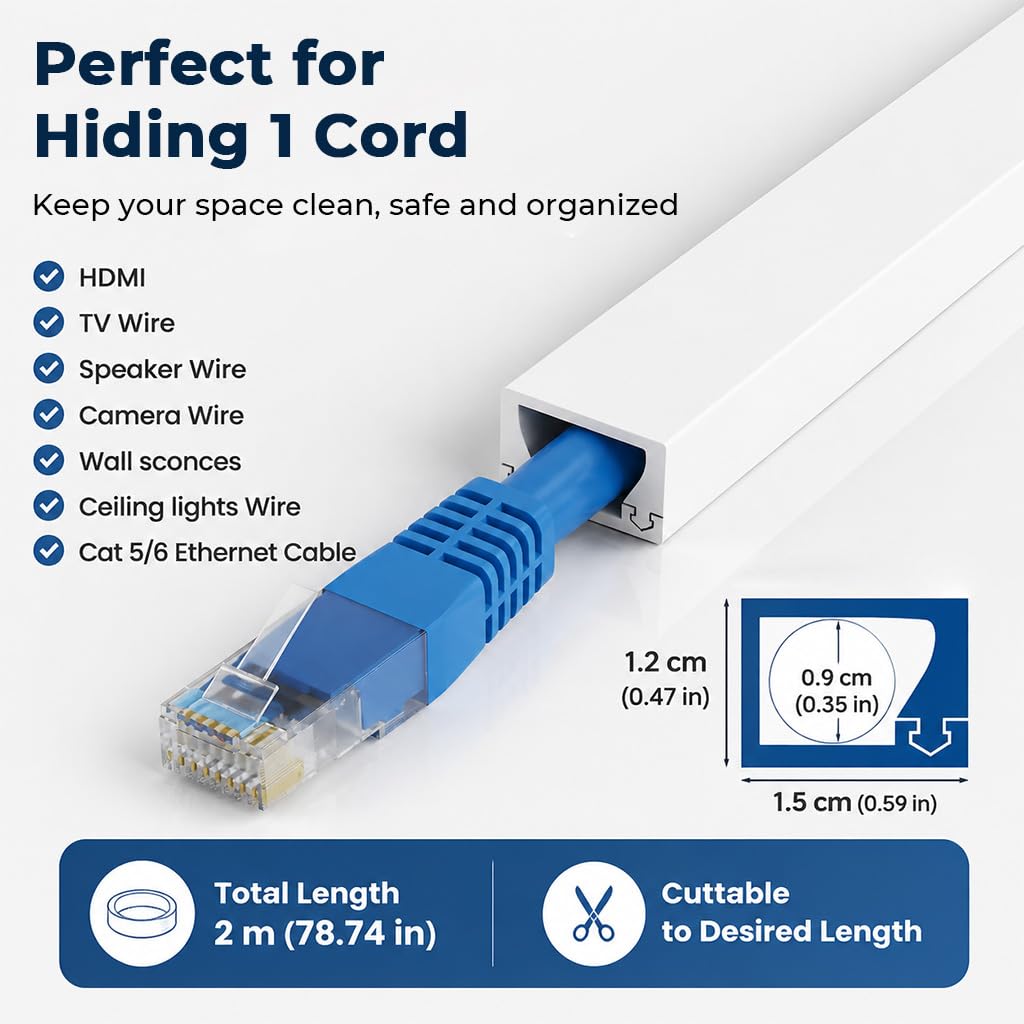 HASTHIP 78 Inch Silicone Cord Hider, Snap-On Cable Cover for Single Wires and Curved Layouts