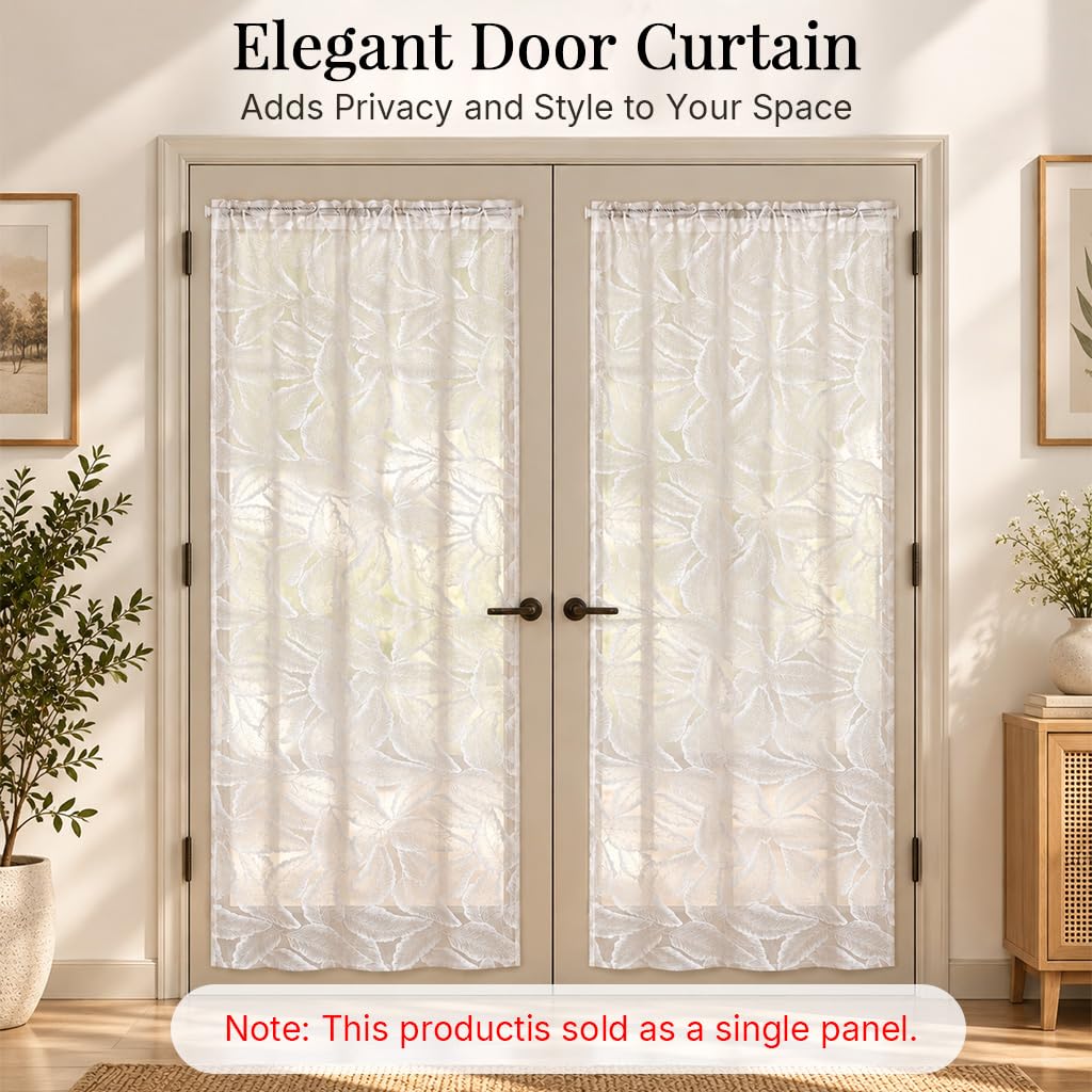 HASTHIP Self-Adhesive Lace Sheer Door Curtain, 100 by 240 cm, No-Drill Hook-and-Loop Mount