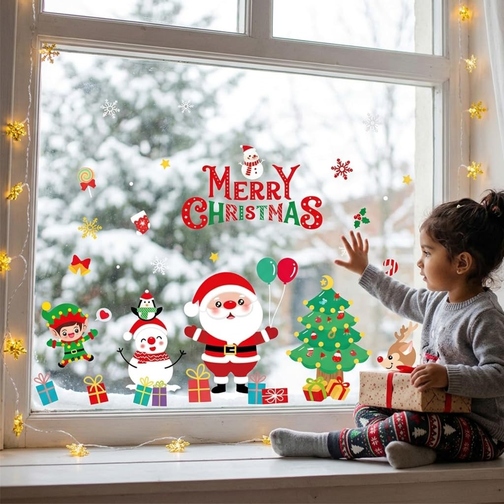 HASTHIP Christmas Window Clings, Large Double-Sided PVC Decals for Reusable Holiday Glass Decor