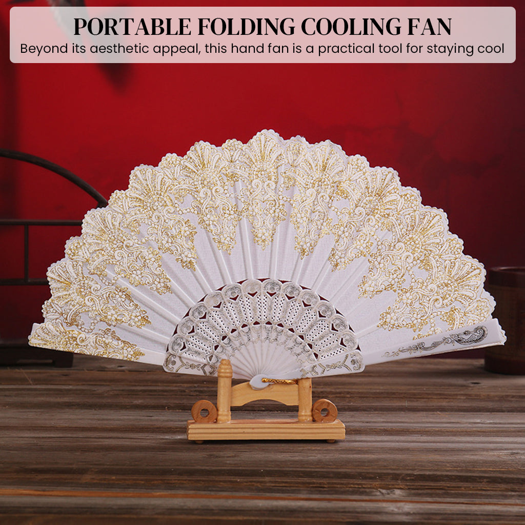 HASTHIP® Hand Fan Elegant White Fabric Hand Fan Traditional Chinese Fan with Tassel Charm Summer Fan Handheld Cooling Fan Travel Hand Fan Gift for Girls Women, 9 inches