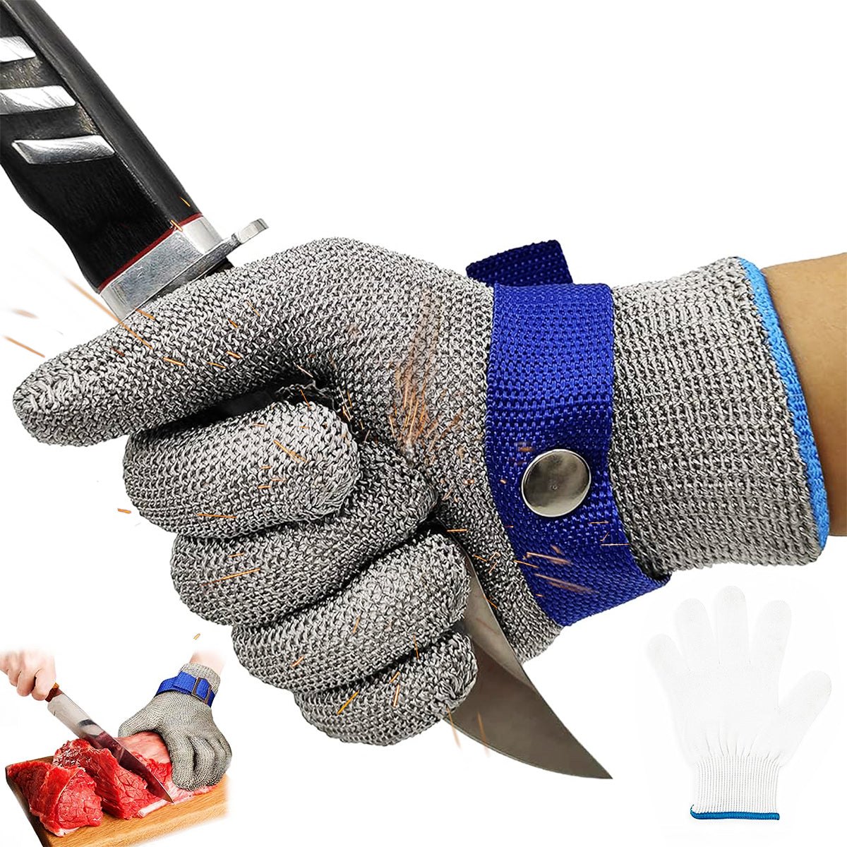 HASTHIP® 1Pcs Work Gloves Stainless Steel Mesh Glove Anti-Cut Work Gloves Stainless Steel Mesh Glove Puncture Proof Safety Glove for Fish Handling, Meat Processing, Metalworking, Gardening