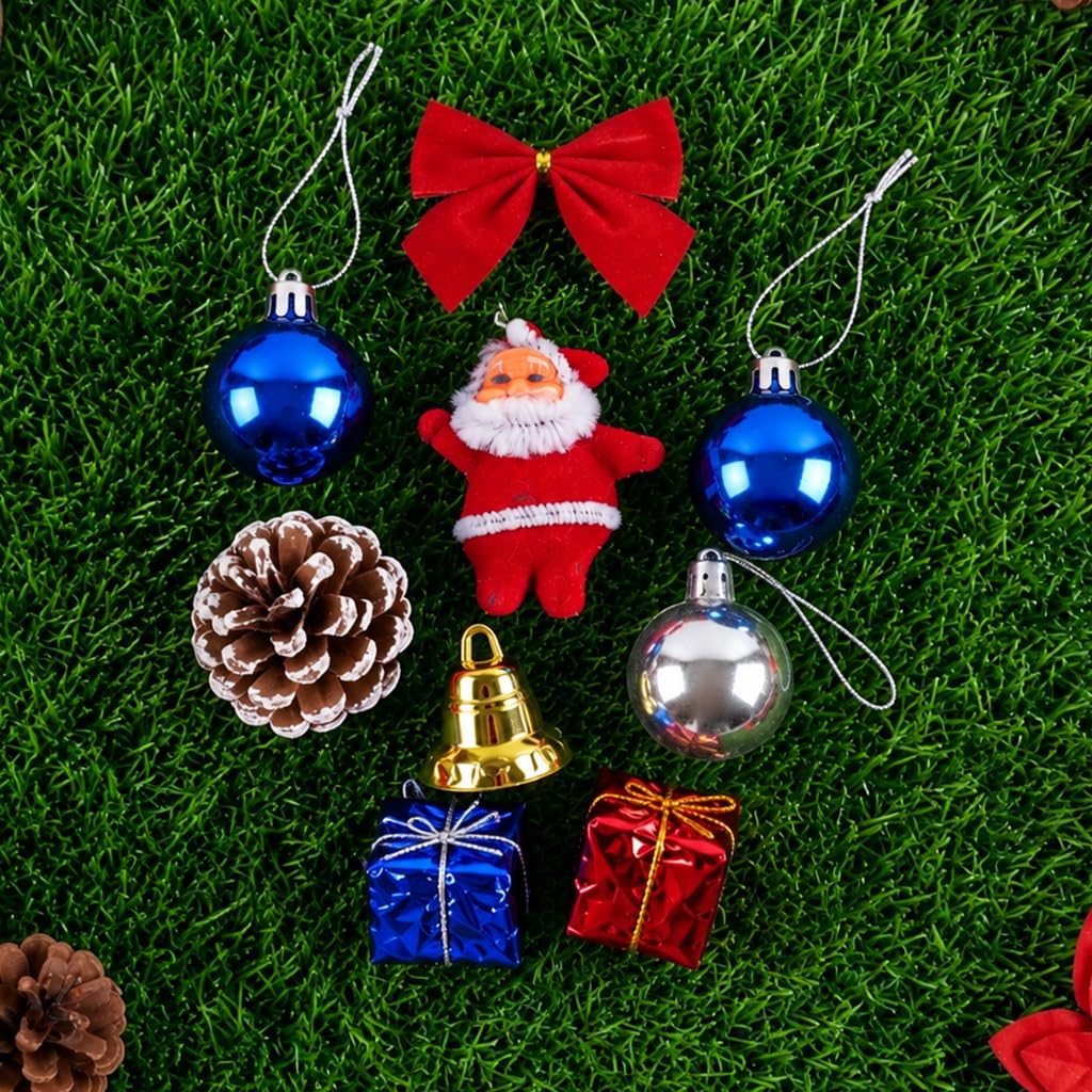 HASTHIP 17-Piece Christmas Ornament Set with Red and Green Glitter and Shatterproof Plastic