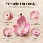 HASTHIP Lotus Incense Burner, 4-Hole Resin Stick Holder with Leaf Tray for Pooja and Meditation
