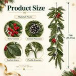 HASTHIP 3.2-Foot Artificial Christmas Garland with Red Berries, Pinecones and Bendable Wire Stem