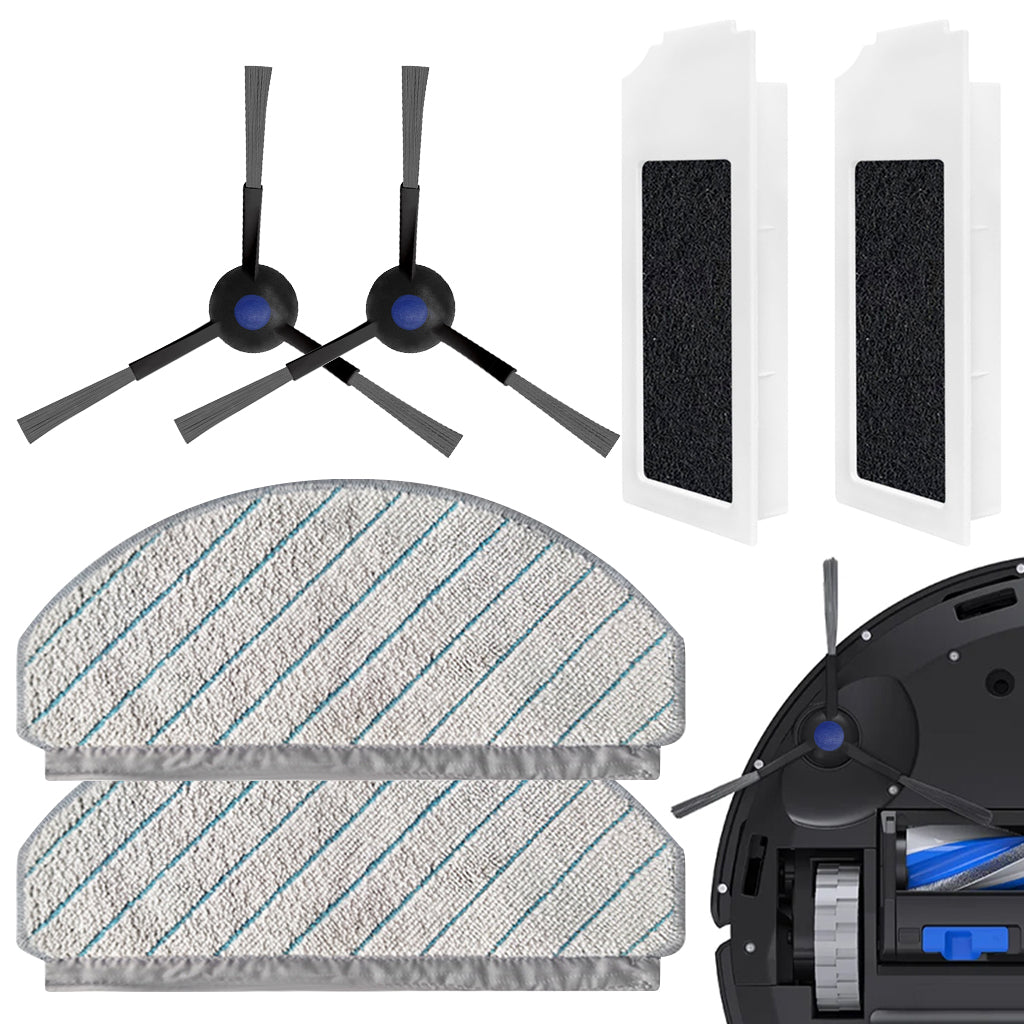 HASTHIP® 6Pcs Replenishment Kit, Replacement Parts for Ecovacs N20 Pro/N20 Robot, Vacuum Cleaner Replacement Accessories:2 Side Brushes, 2 Microfiber Cloth Mop, 2 Filter