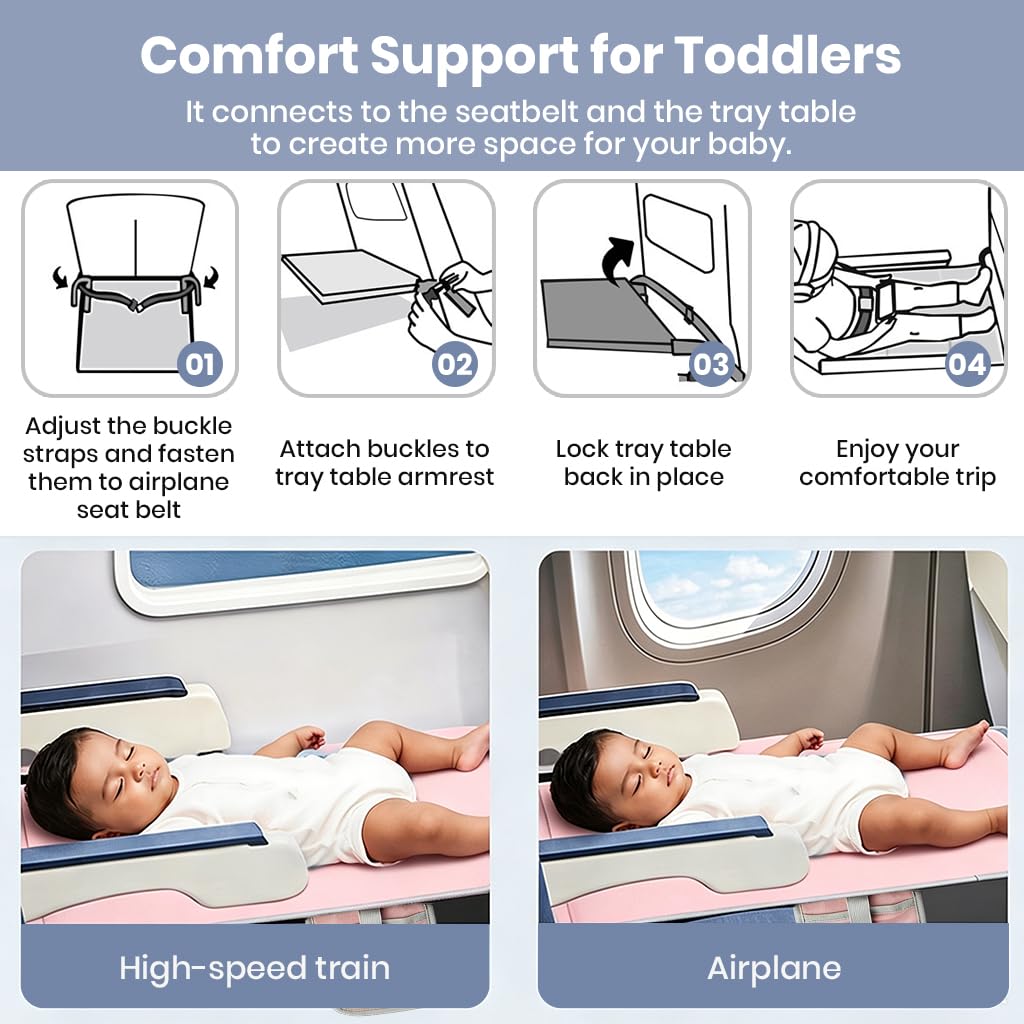 HASTHIP Toddler Airplane Seat Extender with Foldable Cushion, Microfiber Surface and Side Pocket